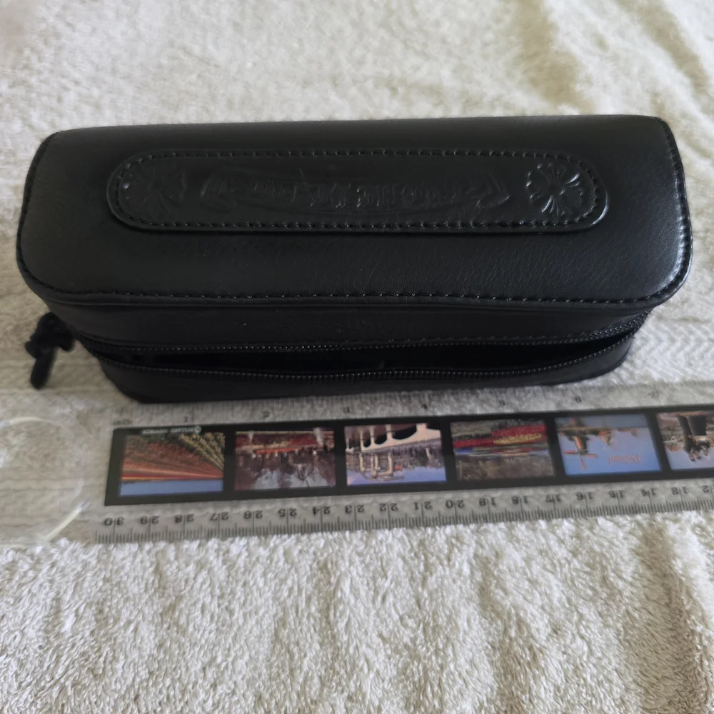 Chrome Hearts Black Leather Eyewear Case w Embossed Cross – Authentic